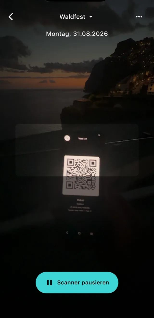Scanner-App mit erfolgreich geprüftem Ticket.